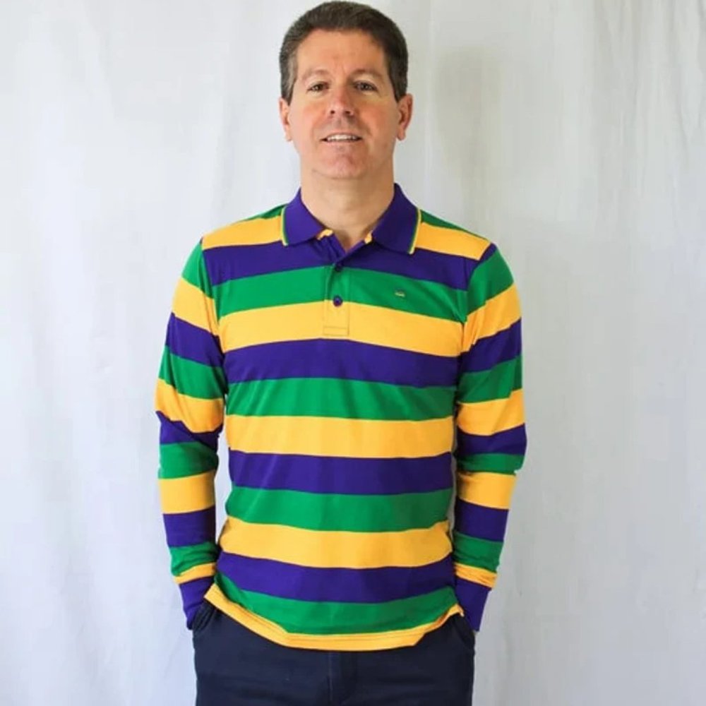 Mardi Gras Polo~Mardi Gras Rugby Shirt~Mardi Gras Adult Long Sleeve Polo Shirts
